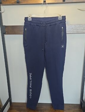 Louis Philippe Navy Blue Men's Jogger Sweatpants with Side Logo